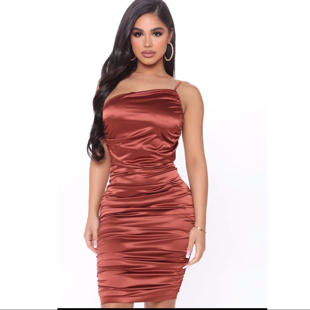 Like A Lady Satin Midi Dress - Brown